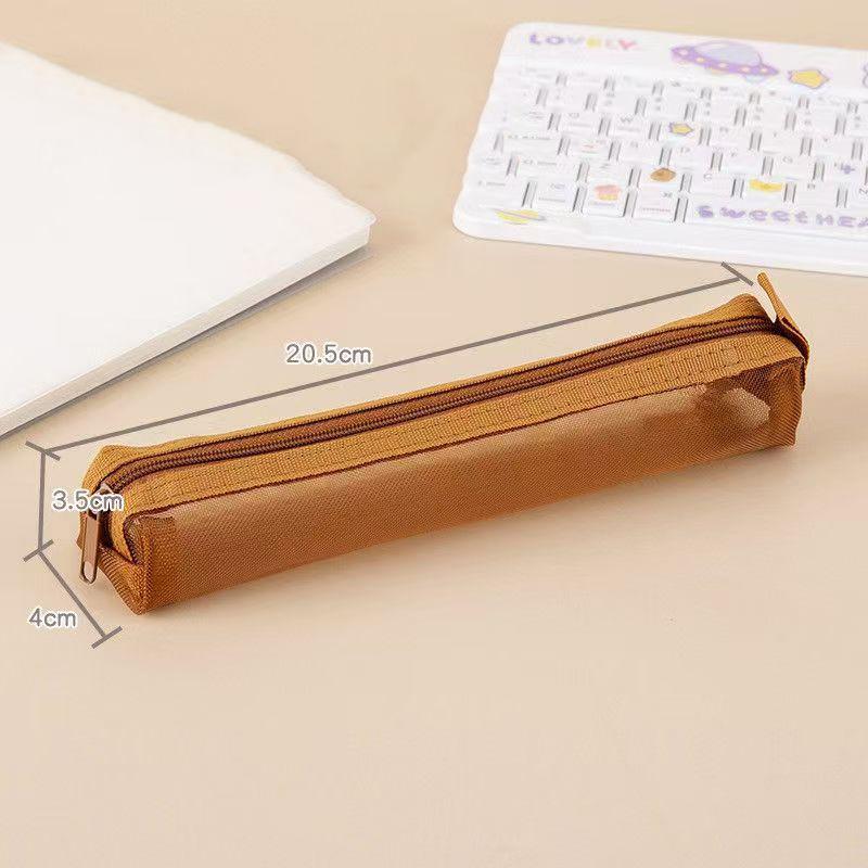 5Pcs Vintage Solid Color Mesh Pencil Case Portable Stationery Storage Pouch School Stationery Supplies Student Gifts
