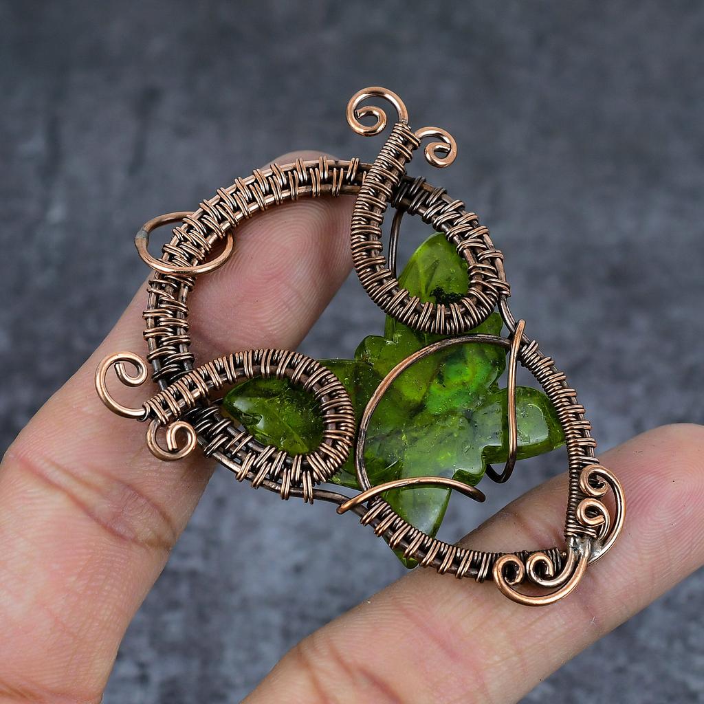 Perydot Ręcznie Robiony Miedziany Oplot Biżuteria Wisiorek 2,76" O3B73