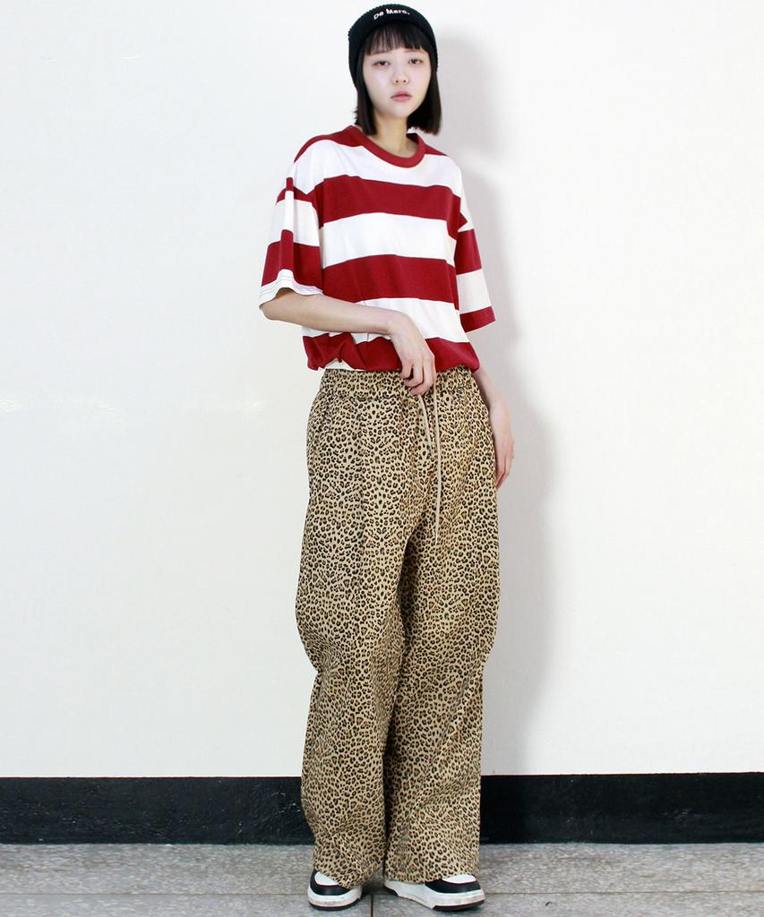 Deumakeu Side One-Pleat Leopard Real Wide Pants Camel