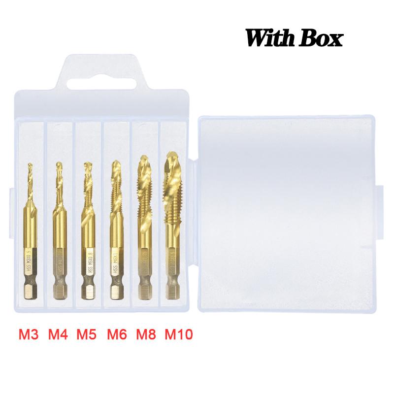 1/6Pcs Tap Drill Bit Set Hex Shank Titanium Plated HSS Screw Thread Bit Screw Machine Compound Tap M3 M4 M5 M6 M8 M10 Hand Tools