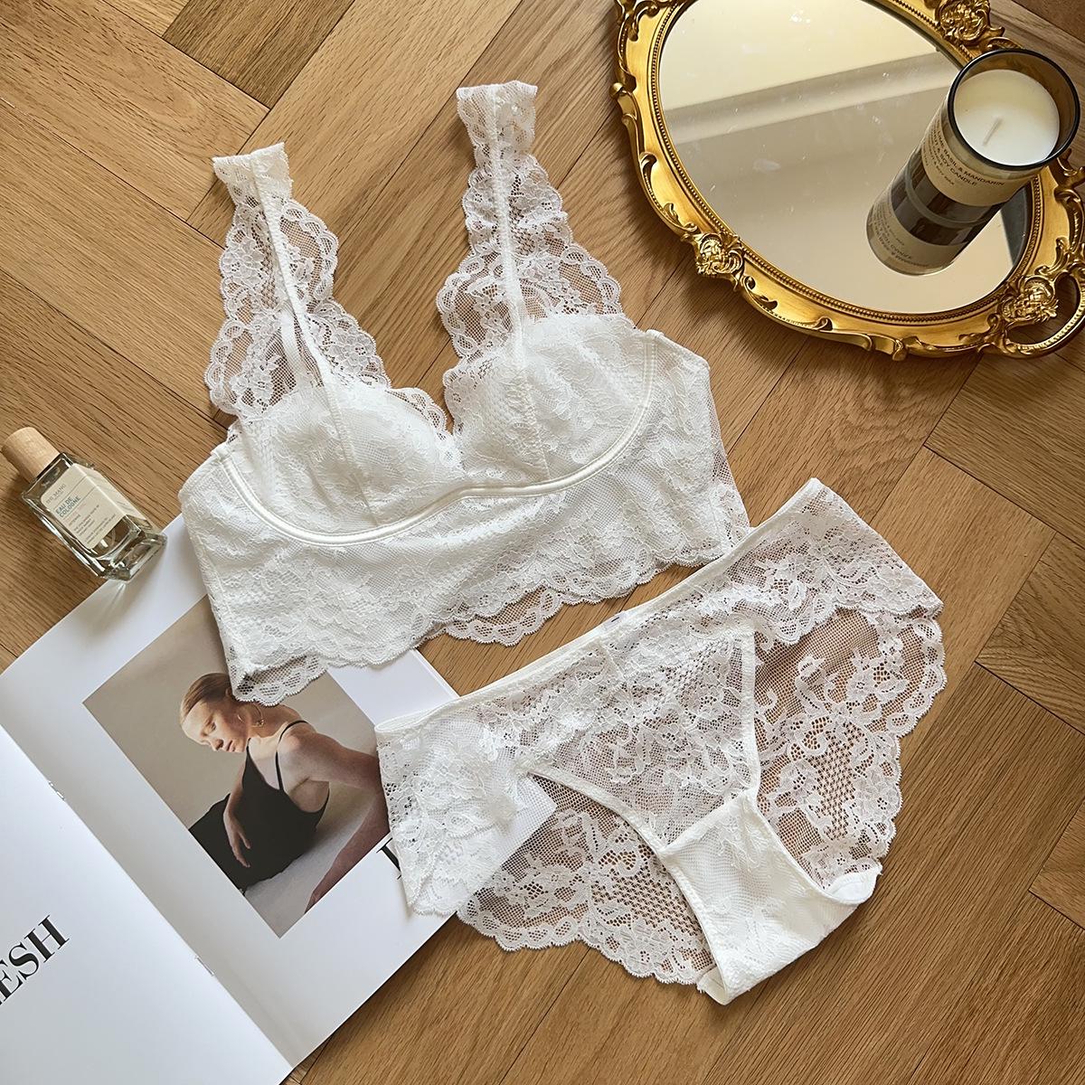 

Элегантный комплект бюстгальтера без косточек из французского кружева для женщин - телесный балетный стиль White (Single)