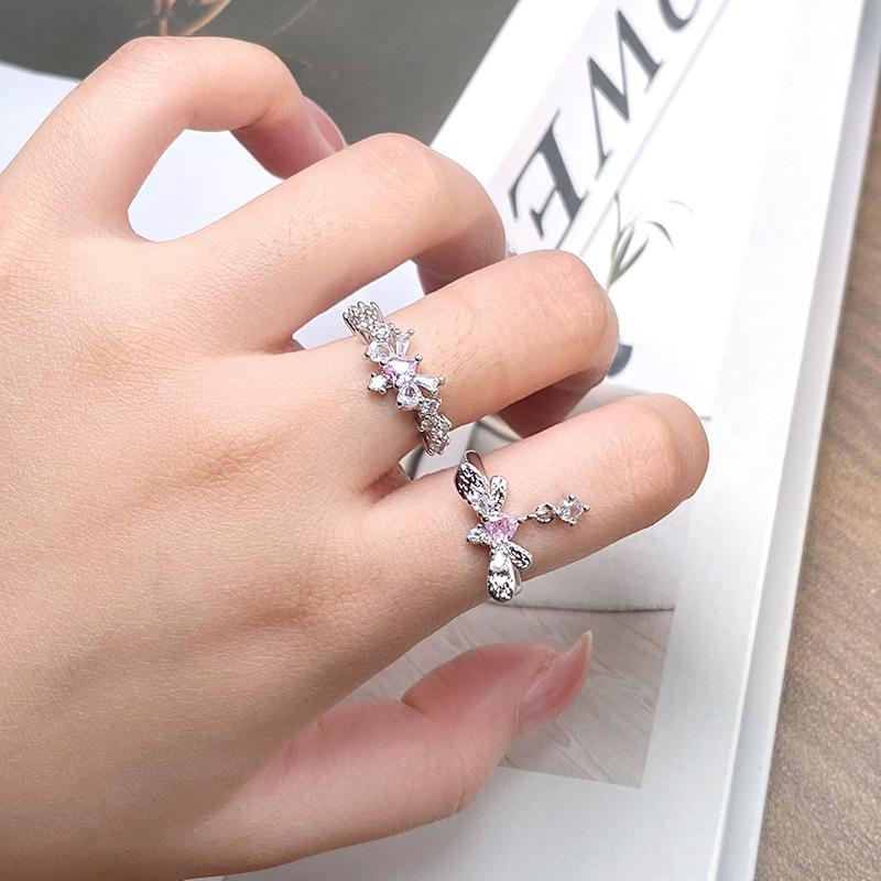 Fashion Women'S Bow Pink Zir*****Pen Ring Niche Light Luxury High-End Exquisite Jewelry