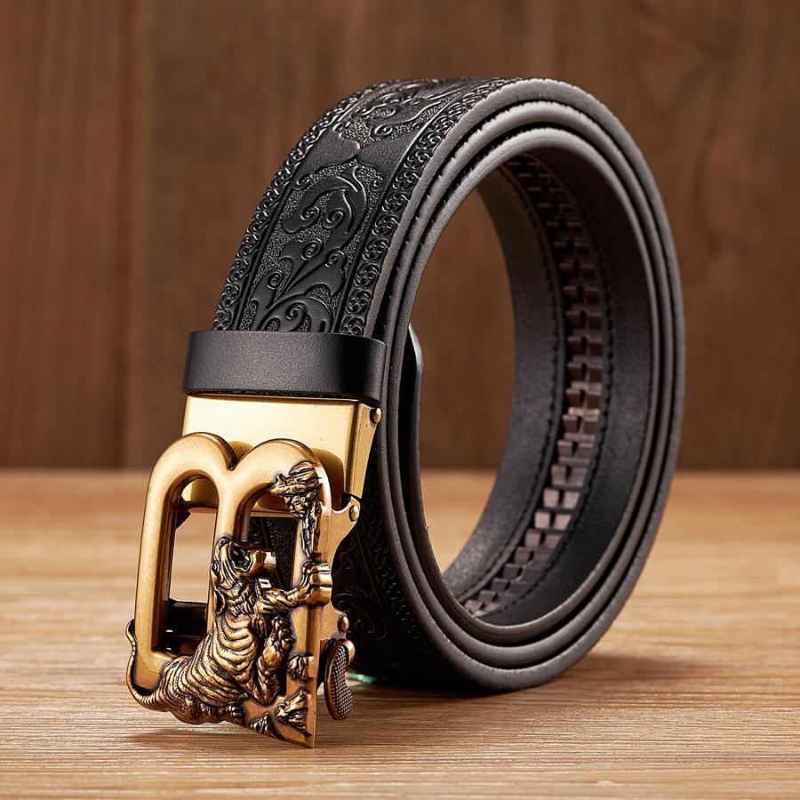 3.5CM Tiger Alloy Automatic Buckle Cowskin Leather Belt Quality Men Wasitbad Strap Genuine Leather Gift Bussiness Belt for Jeans