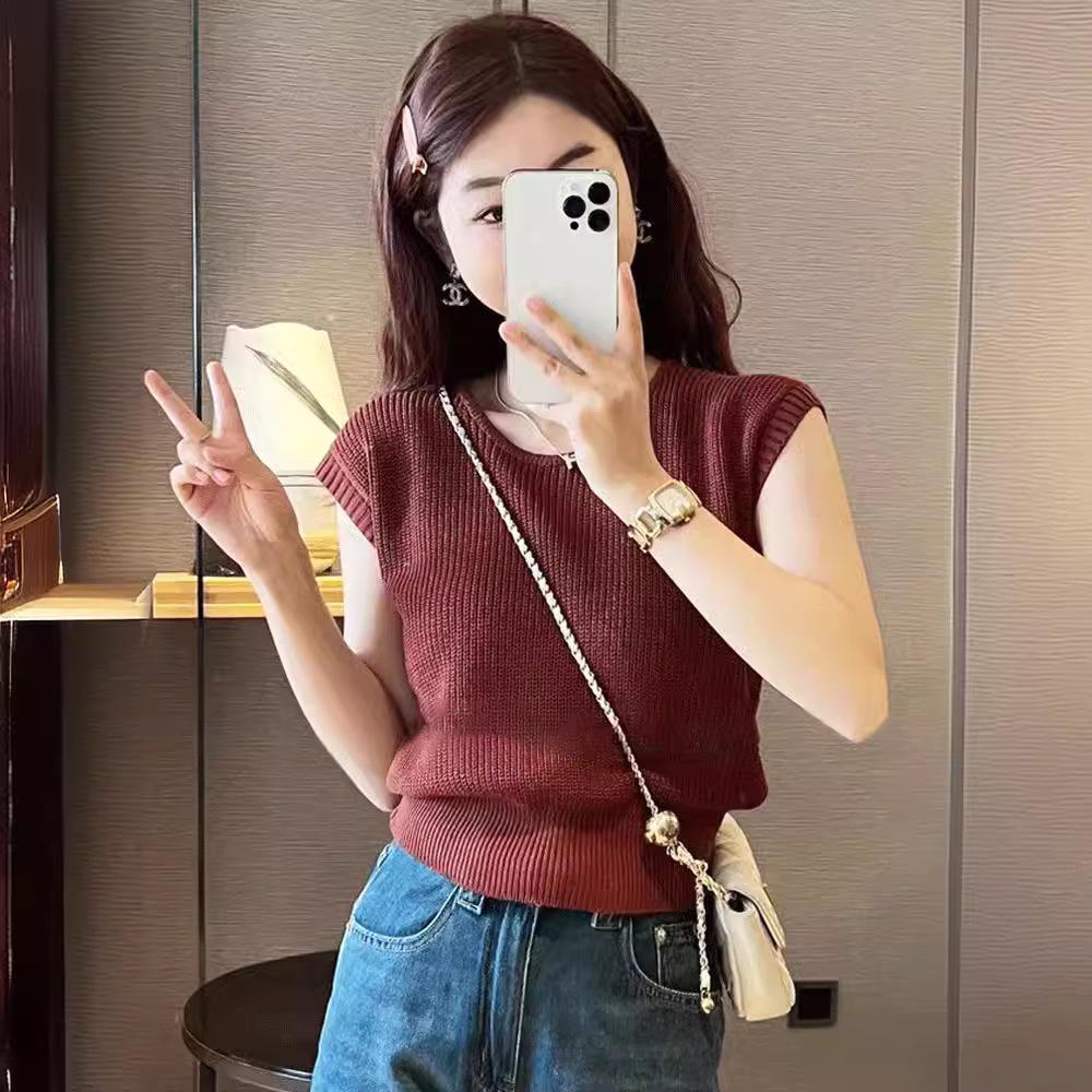 Women's Ice Silk Knitted Sleeveless Summer Sweater - Slim Fit Waistcoat Top