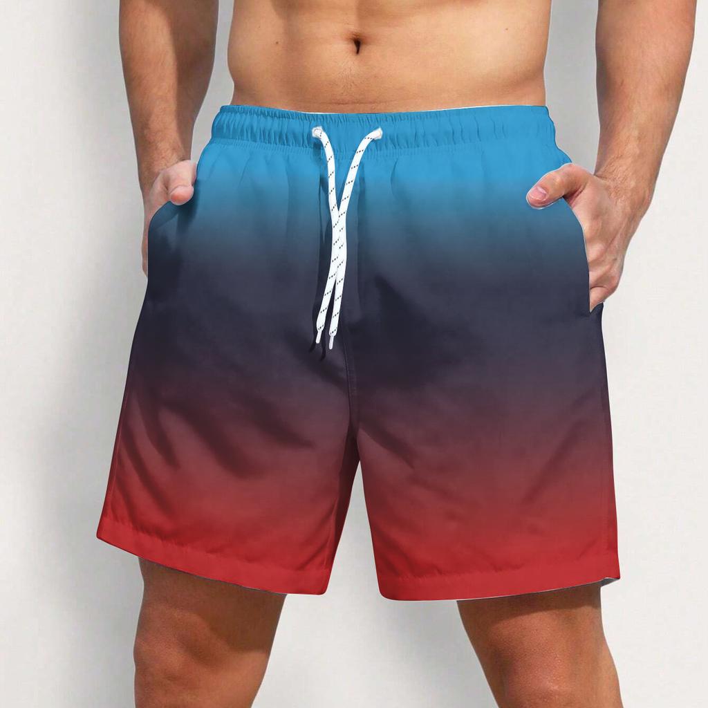 Blue Red Gradation Beach Shorts 3D Printed Casual Pocket Daily Trousers Loose Quick Dry Gym Sportswear Hawaii Running Bottoms