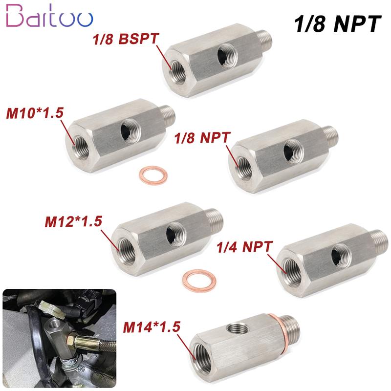 New Side Holes Oil Pressure Sensor Connector 1/8 NPT Female To 1/4NPT 1/8NPT 1/8BSPT M10 M12 M14*1.5 Feed Line Gauge Tee Adapter