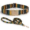 Floral Print Dog Collar and Leash Set Adjustable Soft Nylon Pet Collar with Metal Buckle Dog Lead for Daily Walking Training