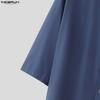 INCERUN Summer Men Stand V Neck Short Sleeve Splits Casual Long Shirts