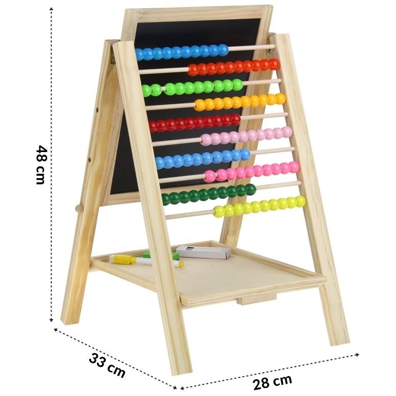 Wooden Double-Sided Magnetic Chalk Board with Abacus + Accessories