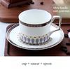 Fine Bone China Coffee Cup and Saucer with Spoon,  Light Luxury Exquisite White Porcelain Tea Cup with Gold Trim ,270ml,1 Set
