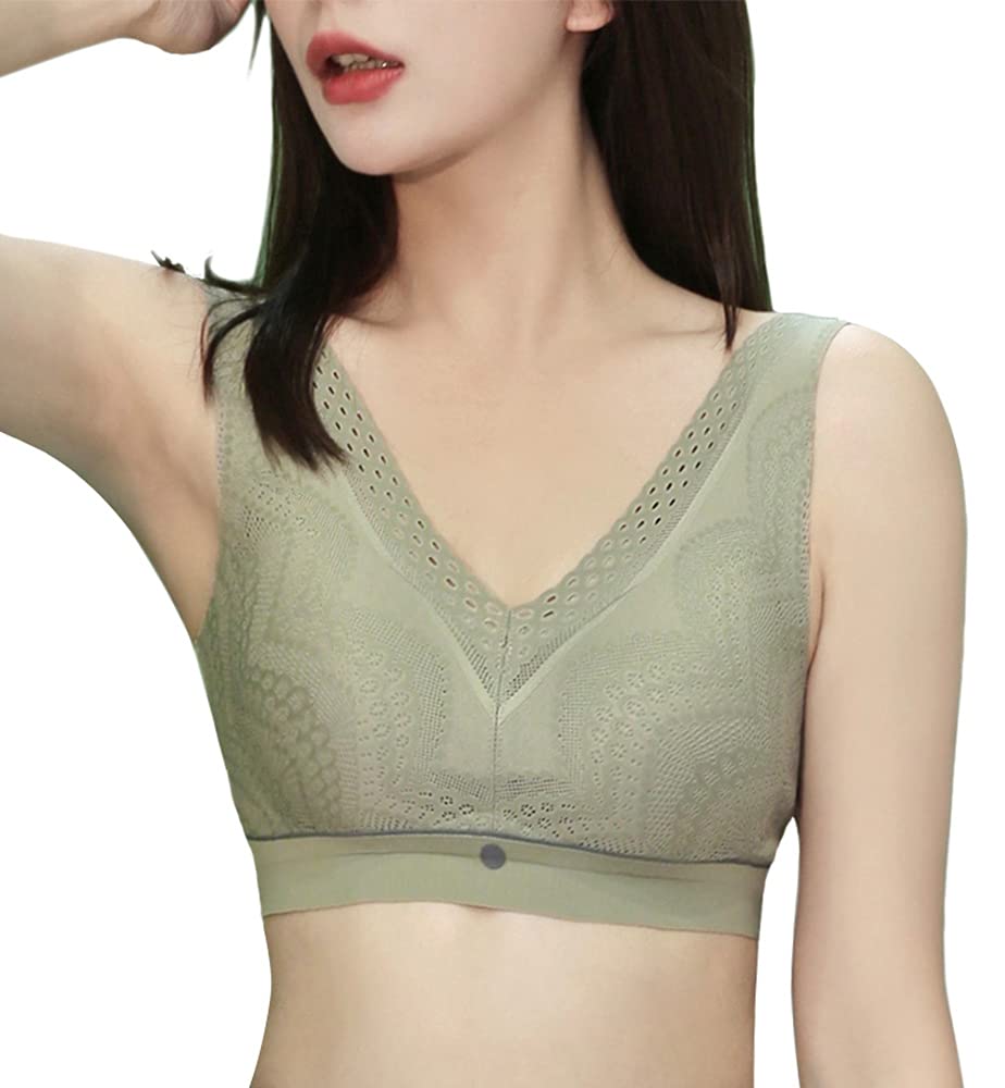 

PRESSLIM Беспроводной кружевной бесшовный бюстгальтер Бесшовное нижнее белье [Зеленый/Средний] Бюстгальтер, Бюстгальтер-топ, Женский зелёный