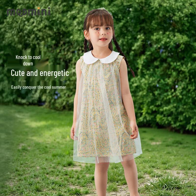 MQDMINI Girls  Floral Vine Sleeveless Cotton Dress 110