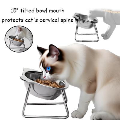 15° Tilted Cat Bowl, Elevated Cat Bowls - for Small Cats/Dogs,Indoor Stainless Steel Anti-Vomiting Pet Bowls,Spine Friendly