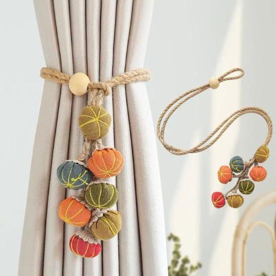 Halloween Pumpkin Curtain Tieback Farmhouse Adjustable Strap Fruit Vegetable Decorative Drape Window Curtain Holder Holdbacks Curtain Accessories