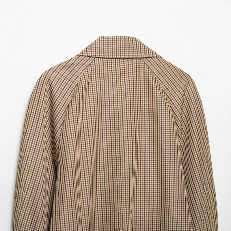 2026 Womens Plaid Short Trench Coat Double Breasted Casual Streetwear Outerwear