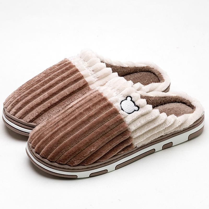 Smile Pop Women Confinement Soft Cotton Slippers Warm Non-slip Plush Home Cotton Slippers Men Winter Couple Cotton Slippers