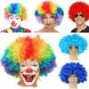 Clown Wig Afro Curly Synthetic Wigs Cosplay for Men Women Mardi Gras Party Wig Red Green Yellow Blue Colorful Wigs Clown Nose
