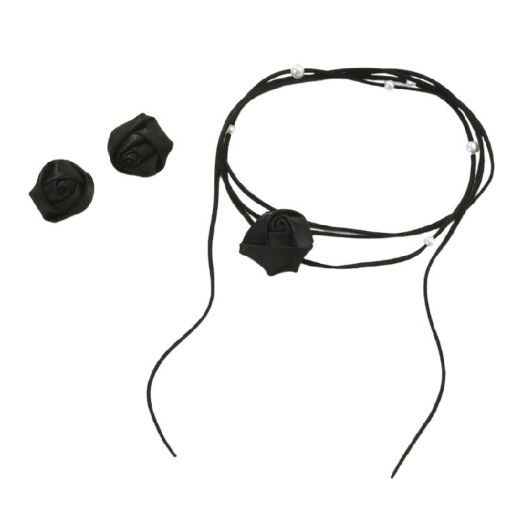 

Beaded Choker Necklace and Drop Earrings Set for Fashionistas Camellia Ornaments 1 чёрный