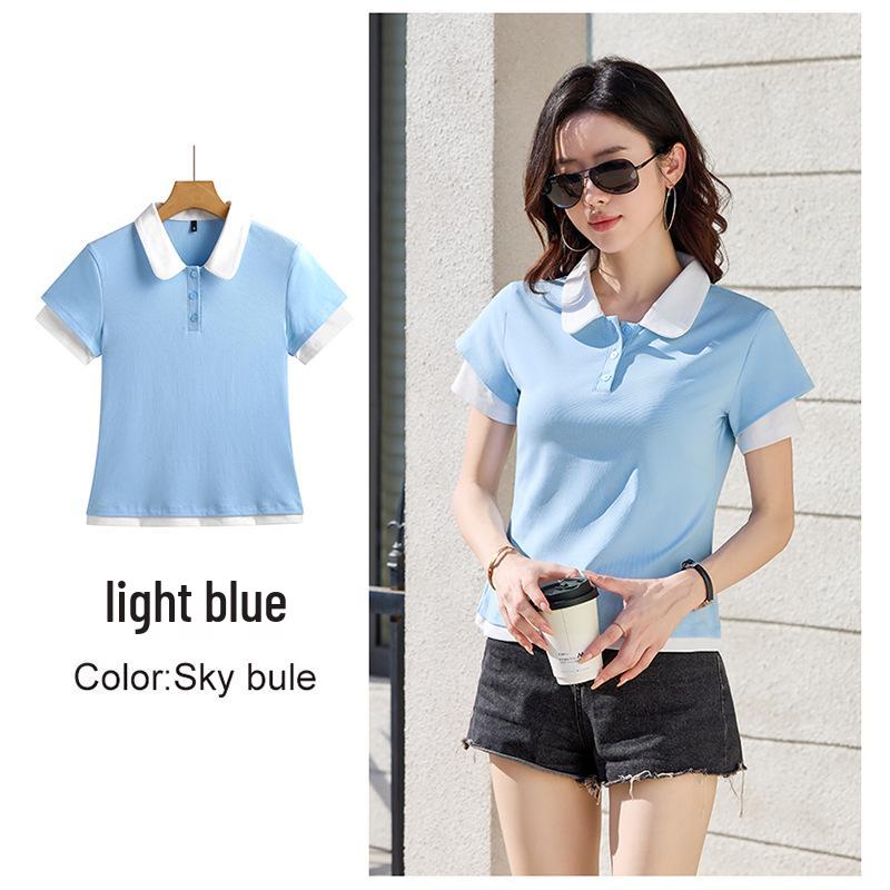 Spring/Summer 2026 Korean Style Women's Slim Fit Cotton T-shirt with Double Layer Sleeves