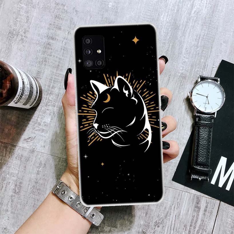Häxa Och Katt Färgstarkt Sött Telefonfodral För Samsung Galaxy A12 A22 A32 A42 A52 A72 A51 A71 5G A41 A31 A21 A02S M12 M21 M31 M30S