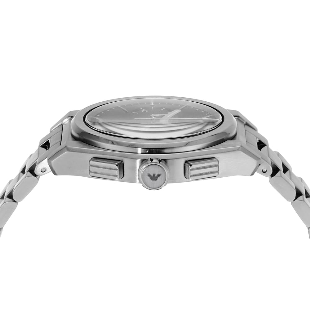 Emporio Armani Men's Chronograph Movement Stainless Steel Watch, 43mm Case, Silver, Modern Design