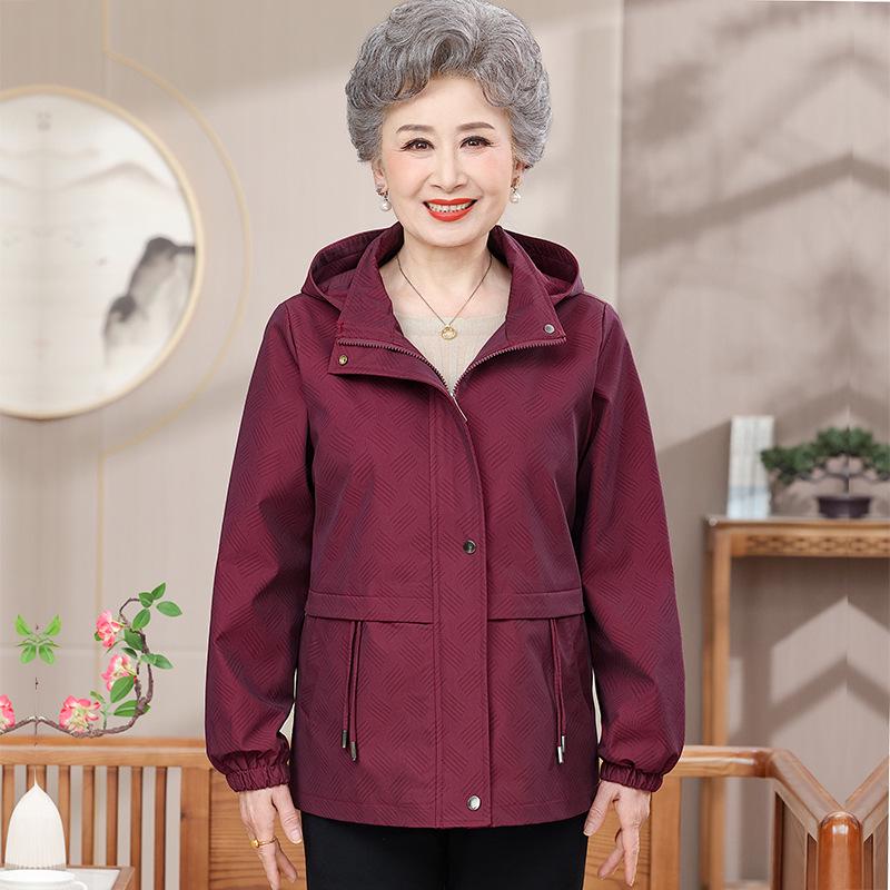

Vintage Hooded Windbreaker for Elderly Women - 60s & 70s Style Spring/Autumn Casual Jacket 3XL (Recommended for 60-67.5 kg) червоний