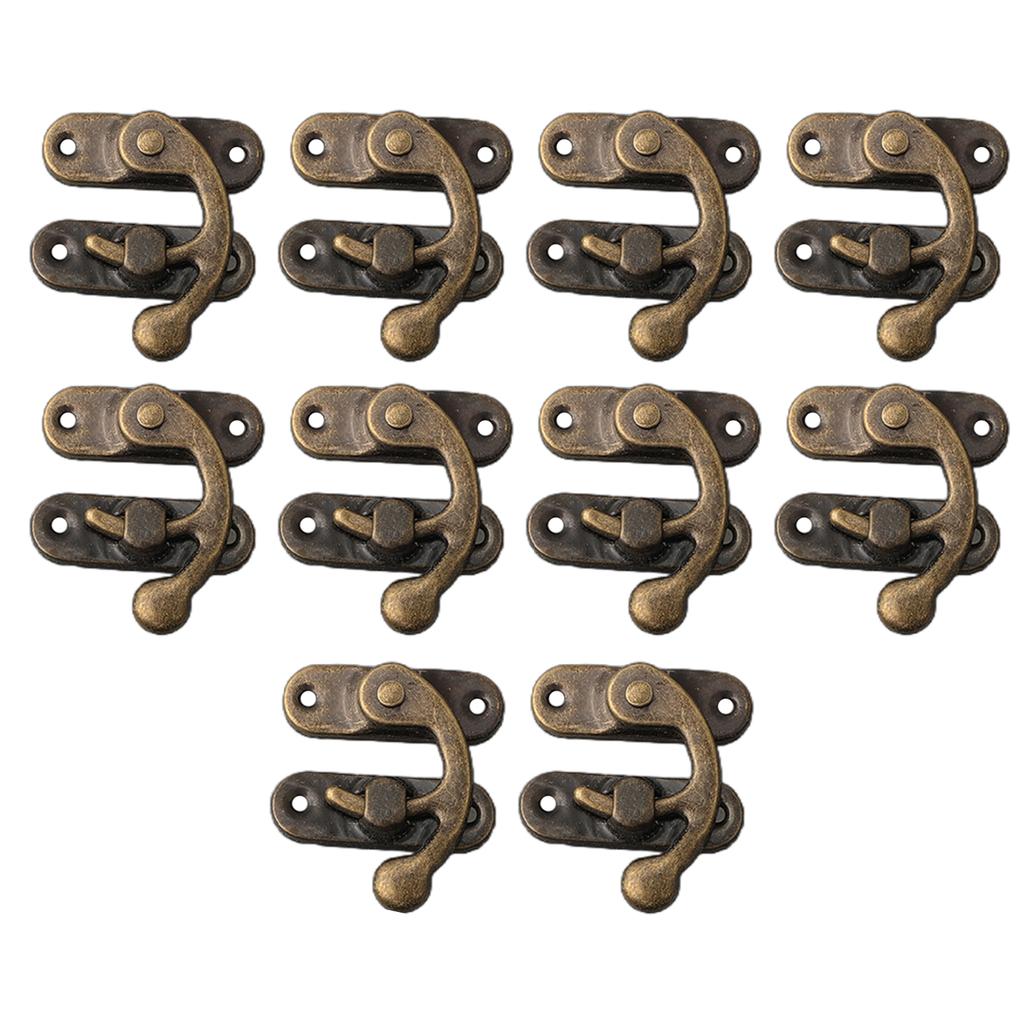 Mini Antique Bronze Wood Box Latch Clasp Lock 10 Pieces with Screws Right Hook for Jewelry Boxes Toolboxes and Storage Boxes