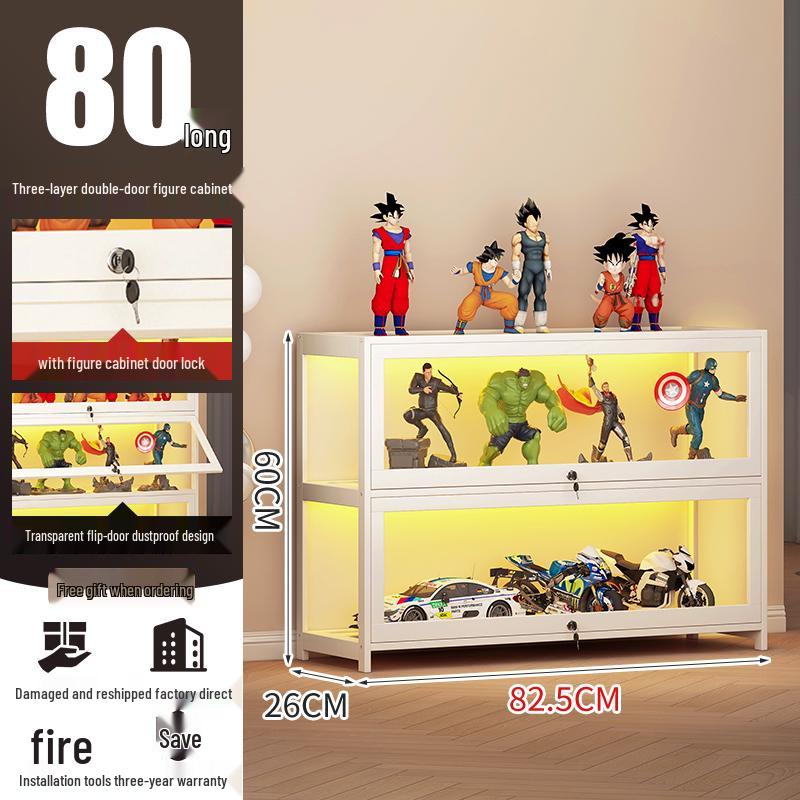 Acrylic Lockable Display Case with LED Lights for Figurines and Models, Dustproof Transparent Stand