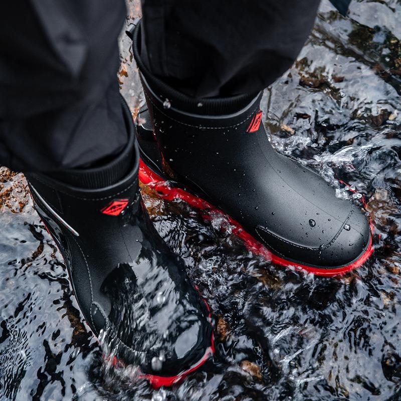 Winter velvet rain shoes men's medium tube thick-soled non-slip men's wear-resistant water shoes outdoor waterproof and warm rain boots