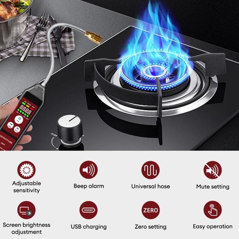 Gas Detectors with Flexible Hose And Fast Leak Alerts Handheld Methane Detectors Easy to Use For Indoor/Outdoor Use