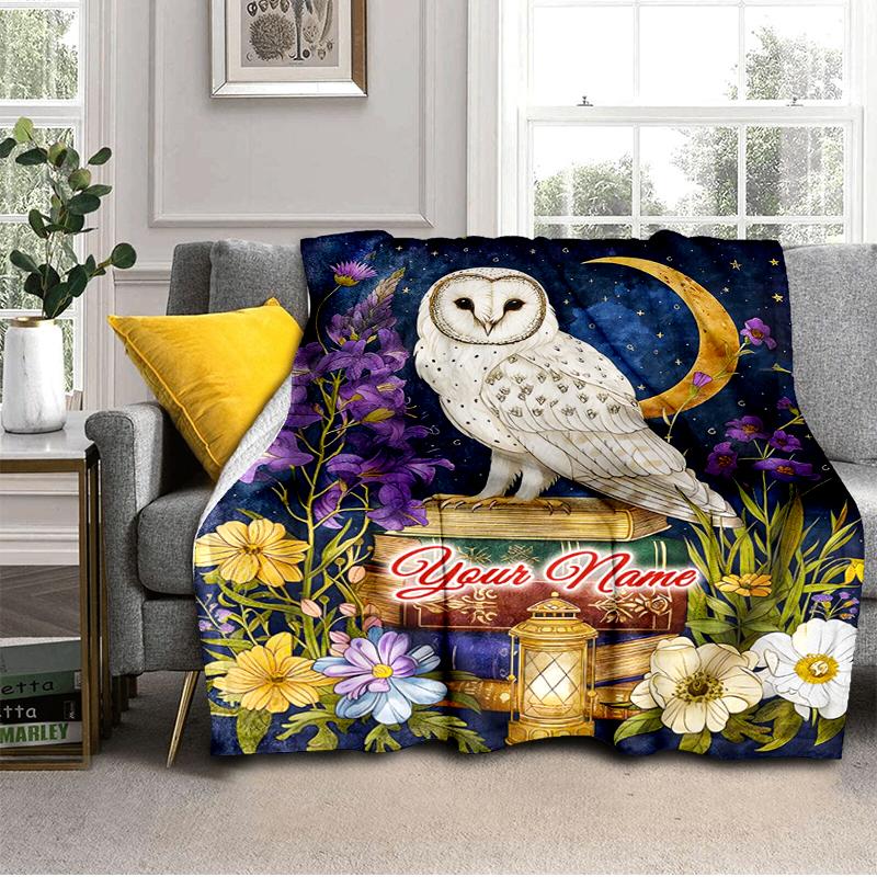 1PC Custom Name Owl Moon Magic Flannel blankets Patterns Throw Blanket All-Season Soft Gift for Couch, Bed, Camping gifts
