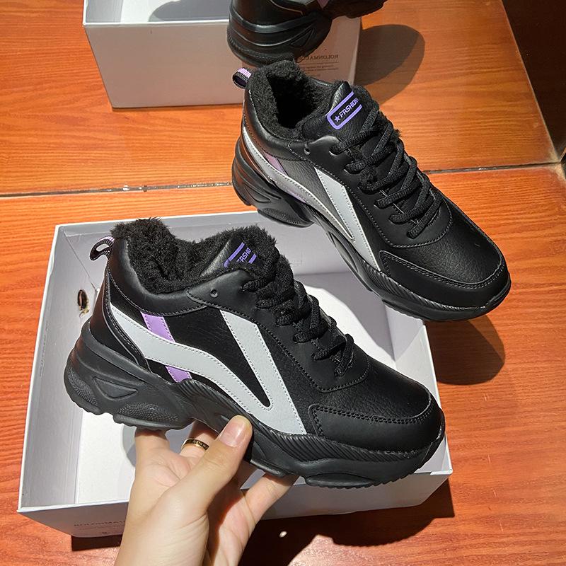 Ganzschwarze Leder-Sportschuhe für Damen: Wasserdichte, dicke Sohle, bequem, rutschfeste KFC Küchenarbeitschuhe für Frühling und Herbst.