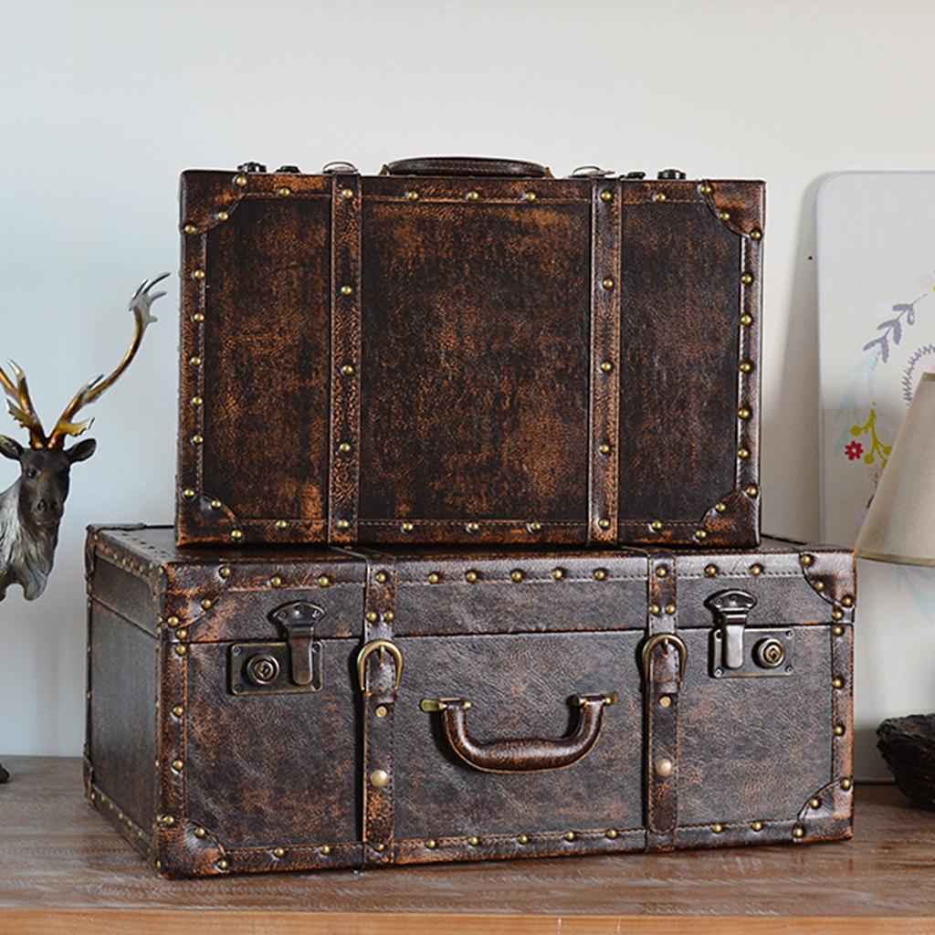 Leatner Suitcase British Decorative Travel Luggage Case Storage Box with Lock Wedding Decorations