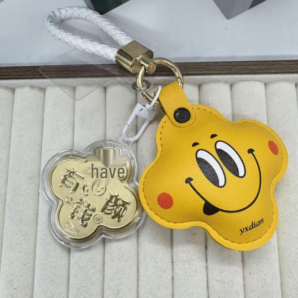 999 Pure Gold Four-Leaf Clover Smiley Face Flower Keychain & Bag Charm