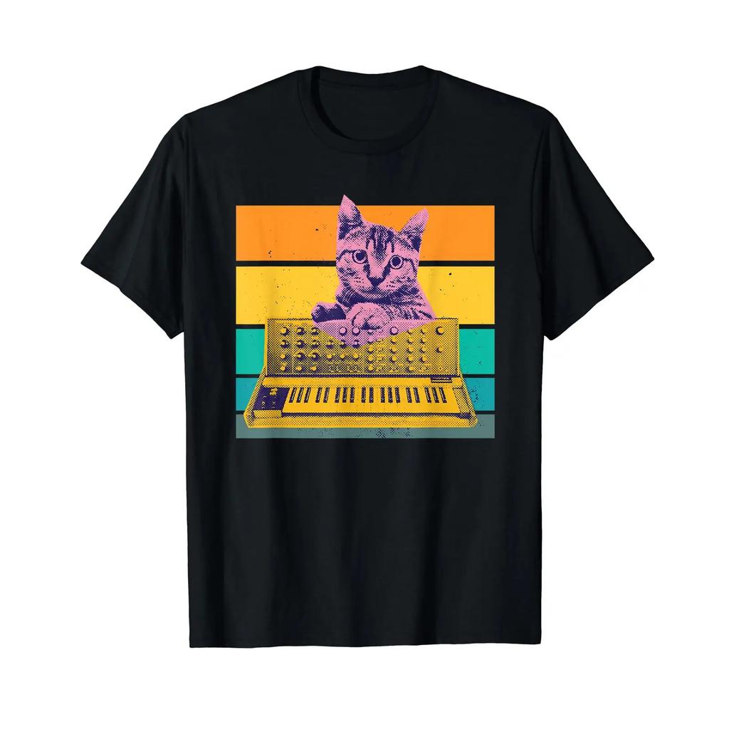 Synthesizer Cat Vintage Analog Synth Retro Studio Gear Kids T Shirt Vintage Comfortable Unisex Stylish Fashion Slightly