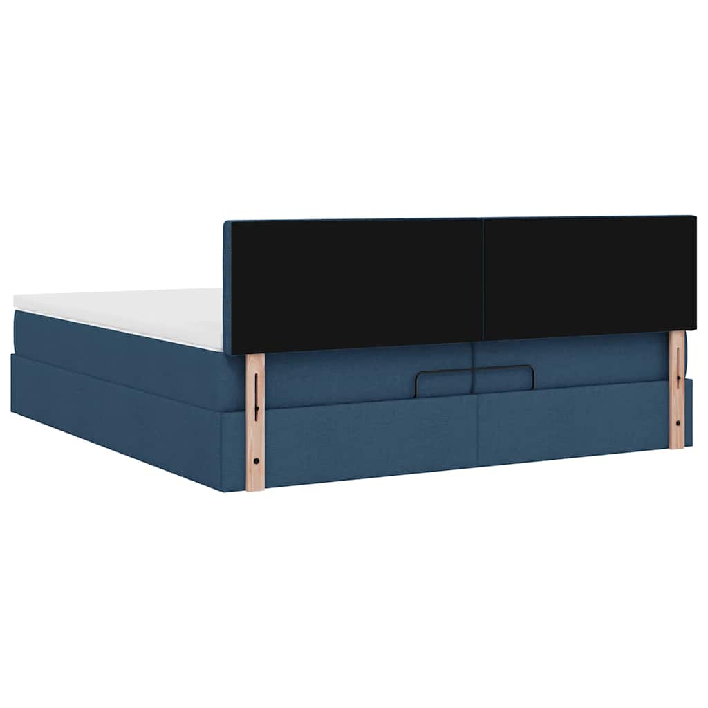 Ottoman Bed with Mattresses & LEDs Blue 200x200 cm Fabric