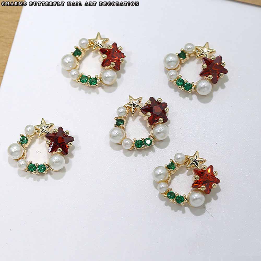 6Grid 3D Christmas Alloy Gold Snowflake Nail Charms 26/28pcs Christmas Tree/Wreath/Bell Gems Rhinestones Winter Holiday Nails