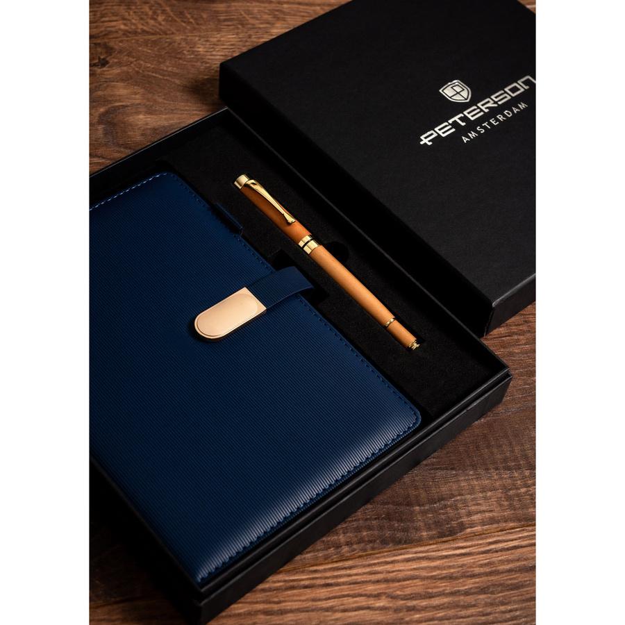 Gift Set: Elegant, Navy Blue A5 Lined Notebook and Pen with Black Refill - Peterson