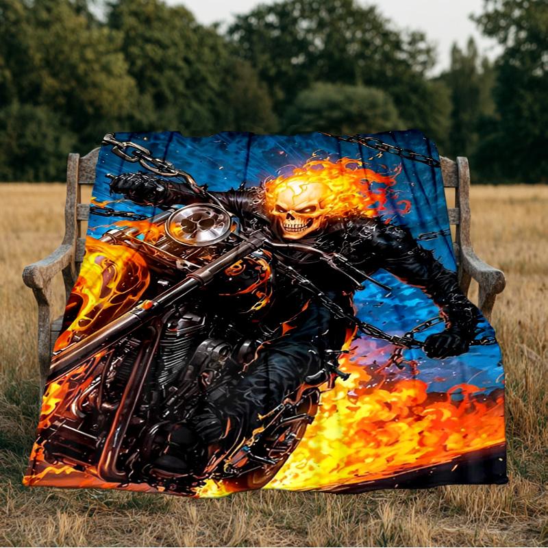 Rider On Fire Blanket Flannel Throw for Sofa, Indoor, Camping, Living Room, Office, Chair, And Bed Soft Birthday Gift