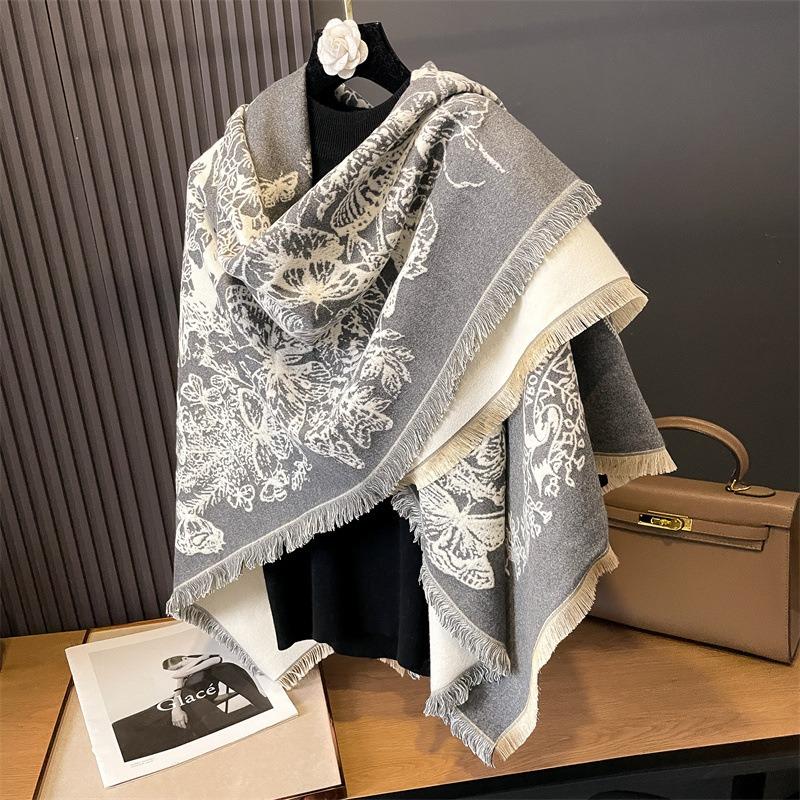 New Imitation Cashmere Scarf for Women Korean Version Contrasting Color Autumn and Winter Warm Couple Scarf British Fashion Long Shawl