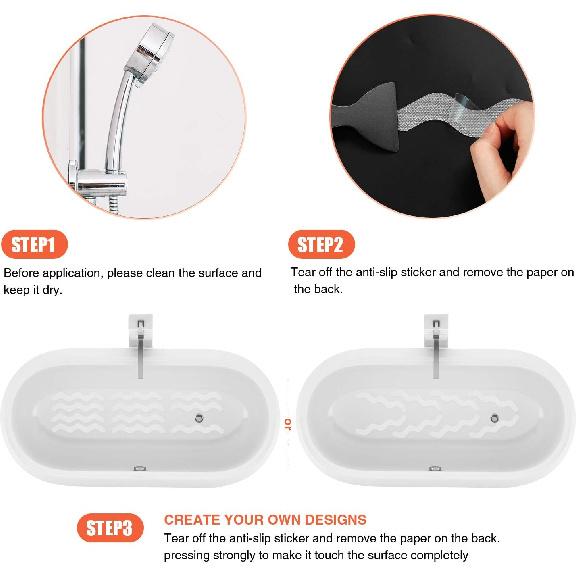 Patented 36 PCS Anti Slip Shower Stickers, Safety Bathtub Strips Adhesive Decals with Premium Scraper for Bath Tub Shower Stairs