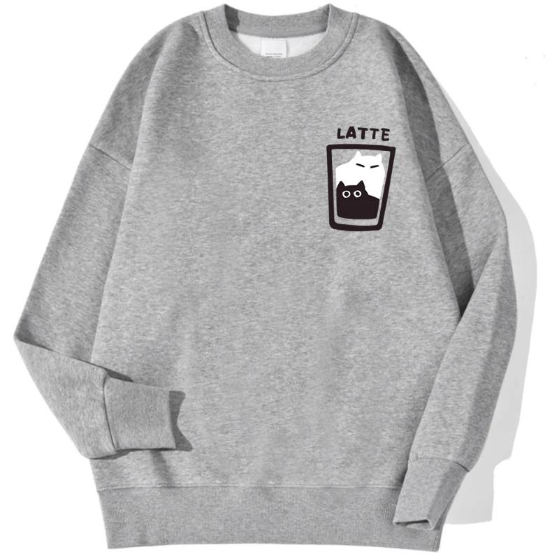 Cat Latte Cartoon Design Men Sweatshirt Fashion Casual Hooded Vintage Loose Hoodies Korean Fleece Clothing Pullovers & Long Sleeves Men’s