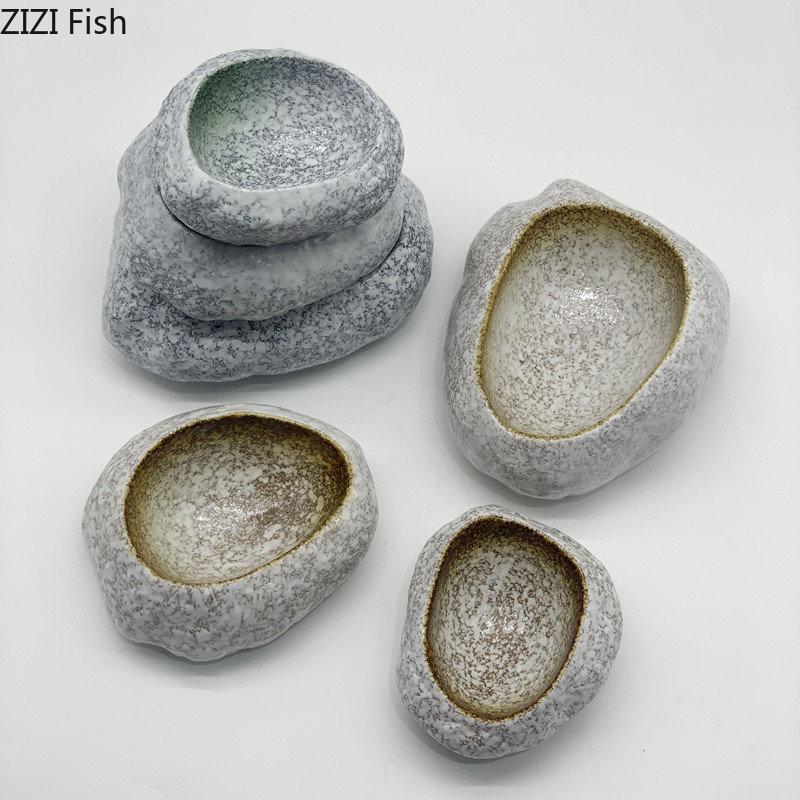 Japanische kreative Steinschale, Keramikgeschirr, Restaurant, Sashimi, Sushi-Teller, Lebensmitteldekoration, Dessertschale, Schüssel für die Küche zu Hause