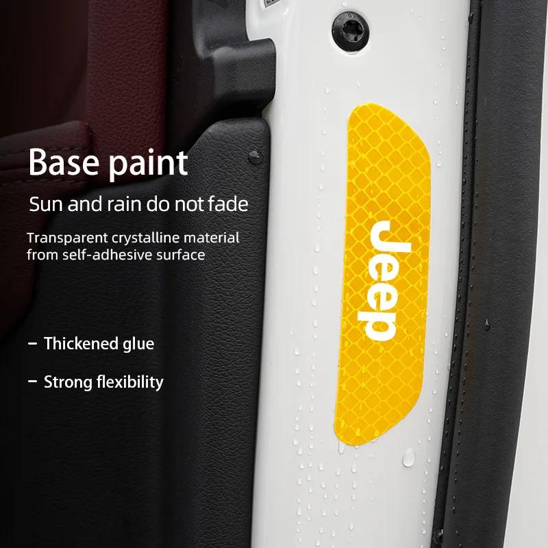 For Jeep 4PCS Reflective Car Door Sticker Safety Warning Reflector Mark For Jeep Grand Cherokee Wrangler JK Gladiator Compass