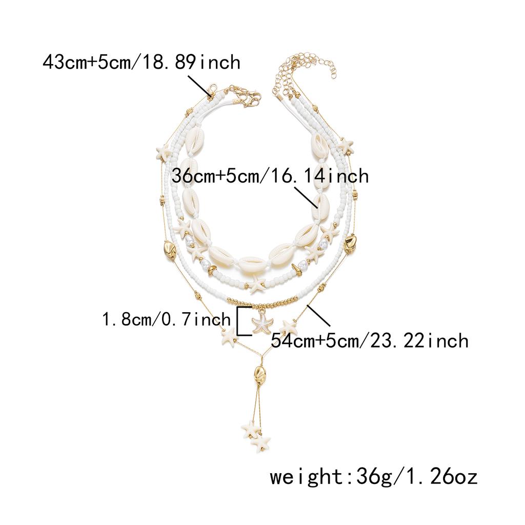 4Pcs/Set Vacation Shell Starfish Seed Bead Long Necklace Summer Beach Ocean Theme Boho Layered Jewelry For Women