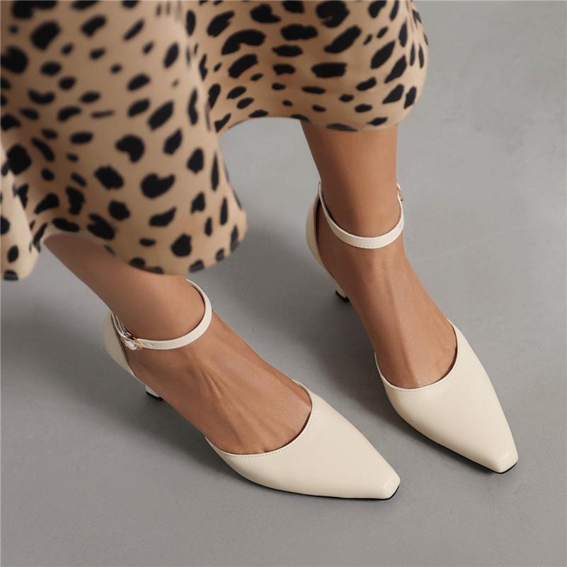 FOREADA Women Ankle Strap Two-Piece Pumps Square Toe Thick High Heels Buckle Ladies Fashion Shoes Spring Autumn Black Beige 43