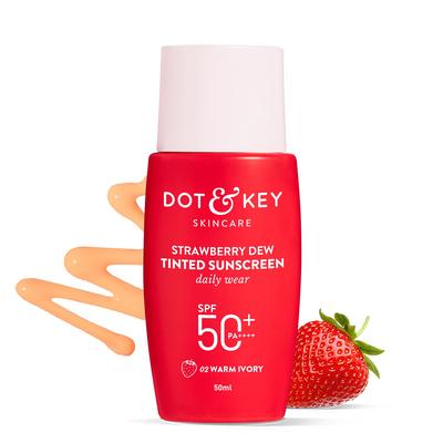 Dot & Key Strawberry Dew Tinted Sunscreen SPF 50+ PA++++ Shade 02 Warm Ivory Water Sweat Resistant 50 Ml Daily Wear