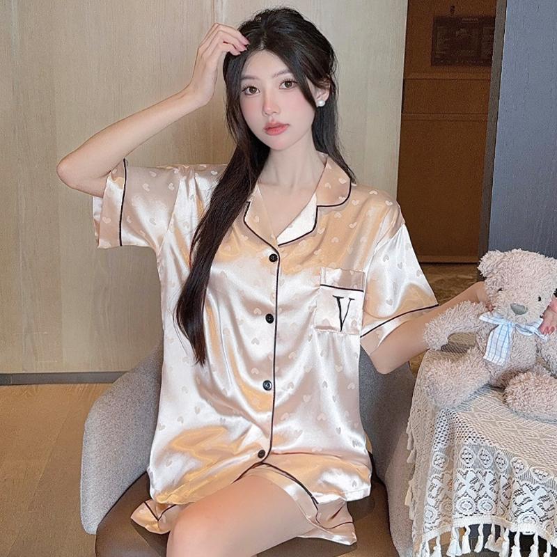 Summer 2 Piece Women Set Short Sleeve Black Tops and Shorts Pajamas Woman Silk Fashion Elegant Luxury Satin Sleepwear Polka Dot Printing Pajama Set
