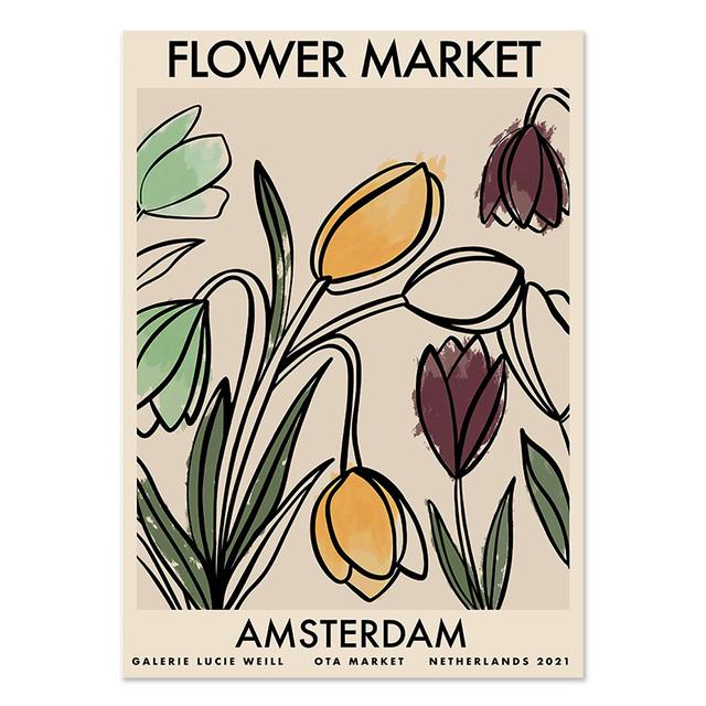 Słonecznik Tulipan Plakaty i Druki Rynek Kwiatowy Abstrakcyjne Malarstwo na Płótnie Nordycki Minimalistyczny Obraz Sztuki Ściennej Salon Dekoracja Domu