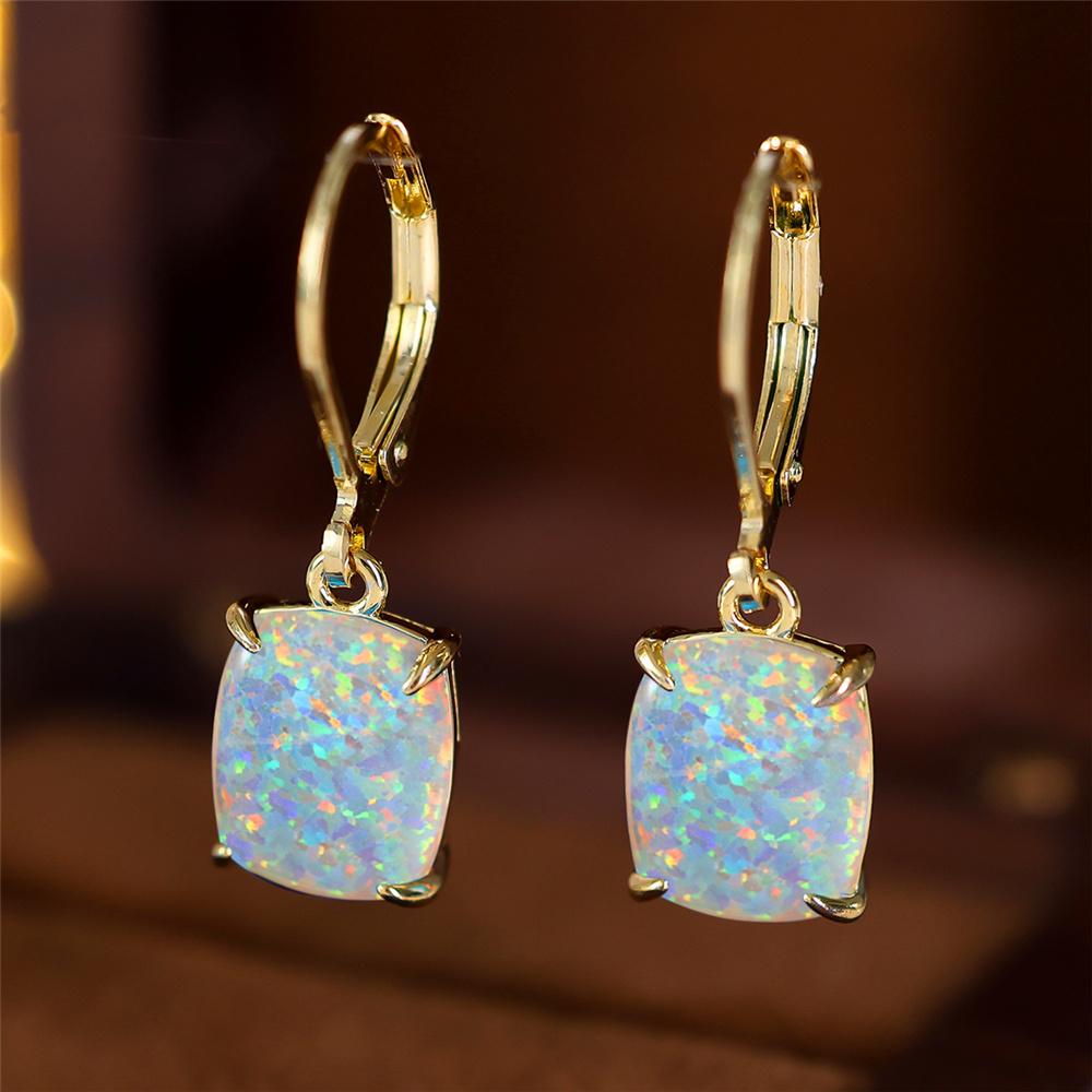Trendy Bridal Crystal Big Oval Hoop Earrings Cute Female White Blue Fire Opal Stone Wedding Jewelry For Women